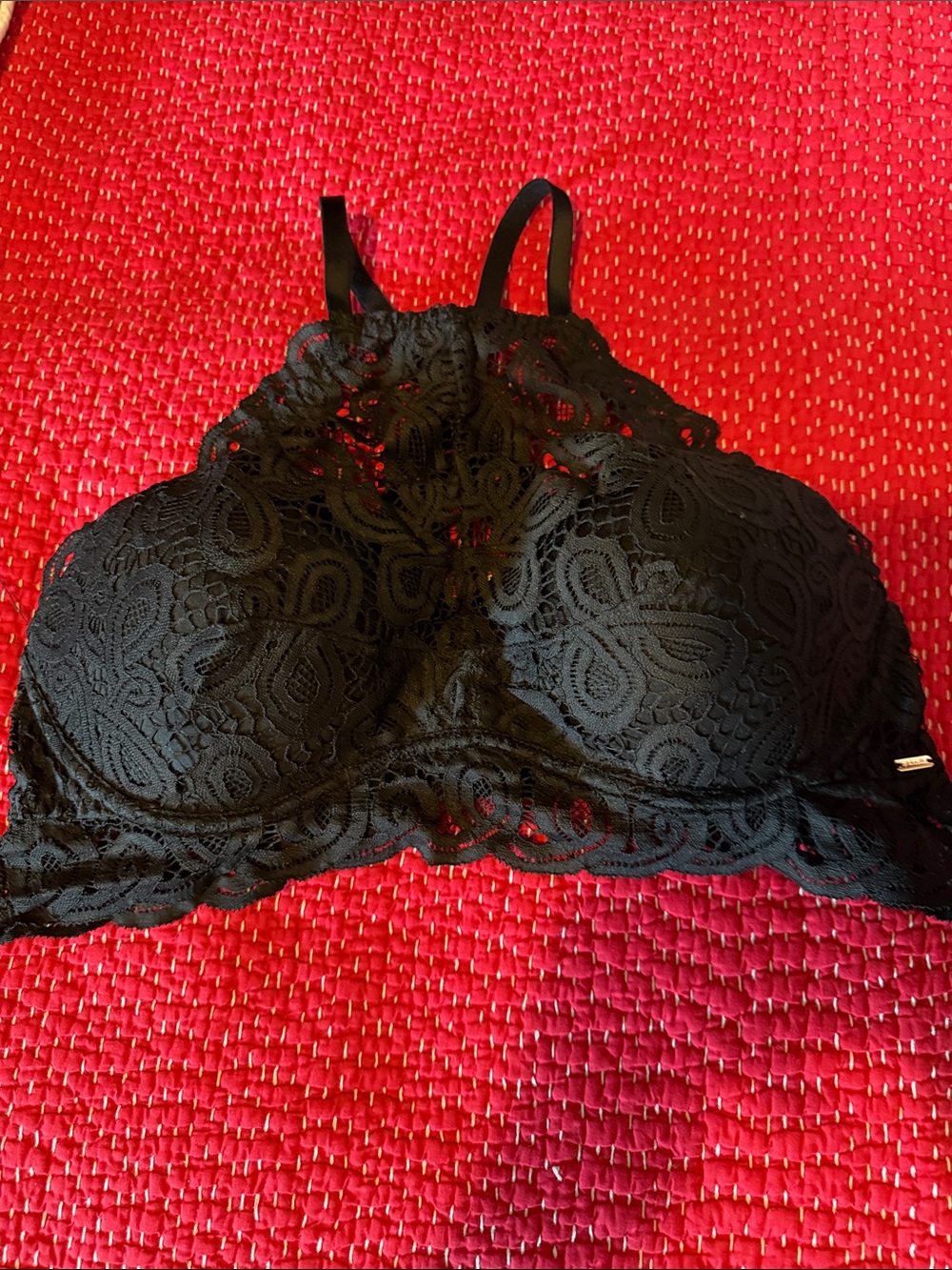 PINK Victoria's Secret Black Lace High-Neck Bralette